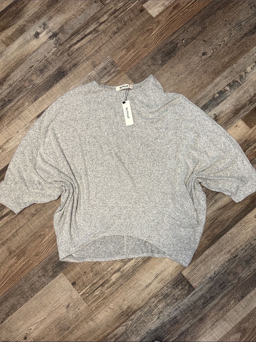 NWT Three Bird Nest FLY WITH ME BATWING SLEEVE KNIT SWEATER Size Large Grey - Picture 2 of 6